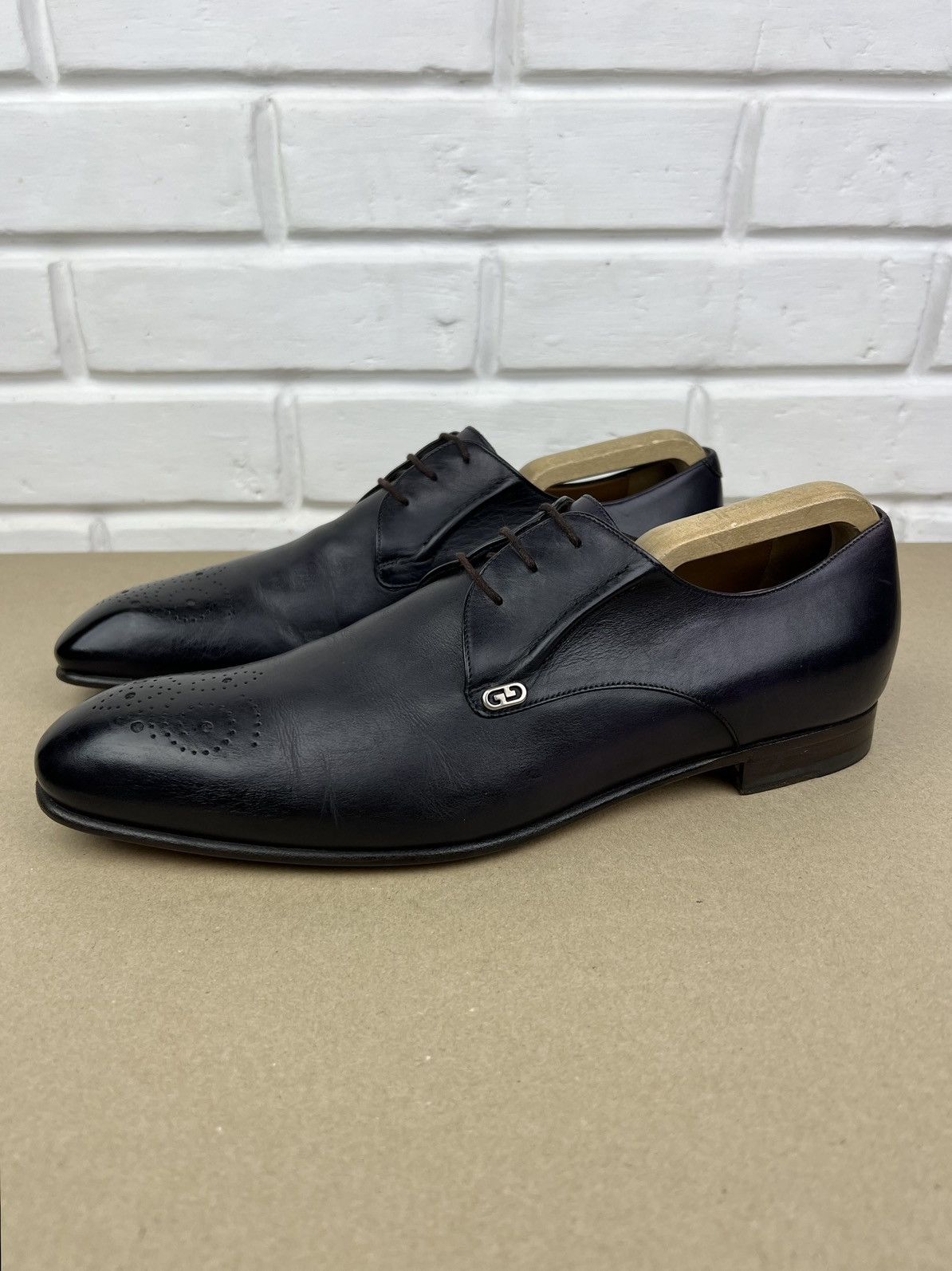 Gucci GUCCI Derby Leather Shoes Lace Up GG Logo Dark Purple Men’s Size US 10.5 / EU 43-44 - 2 Thumbnail