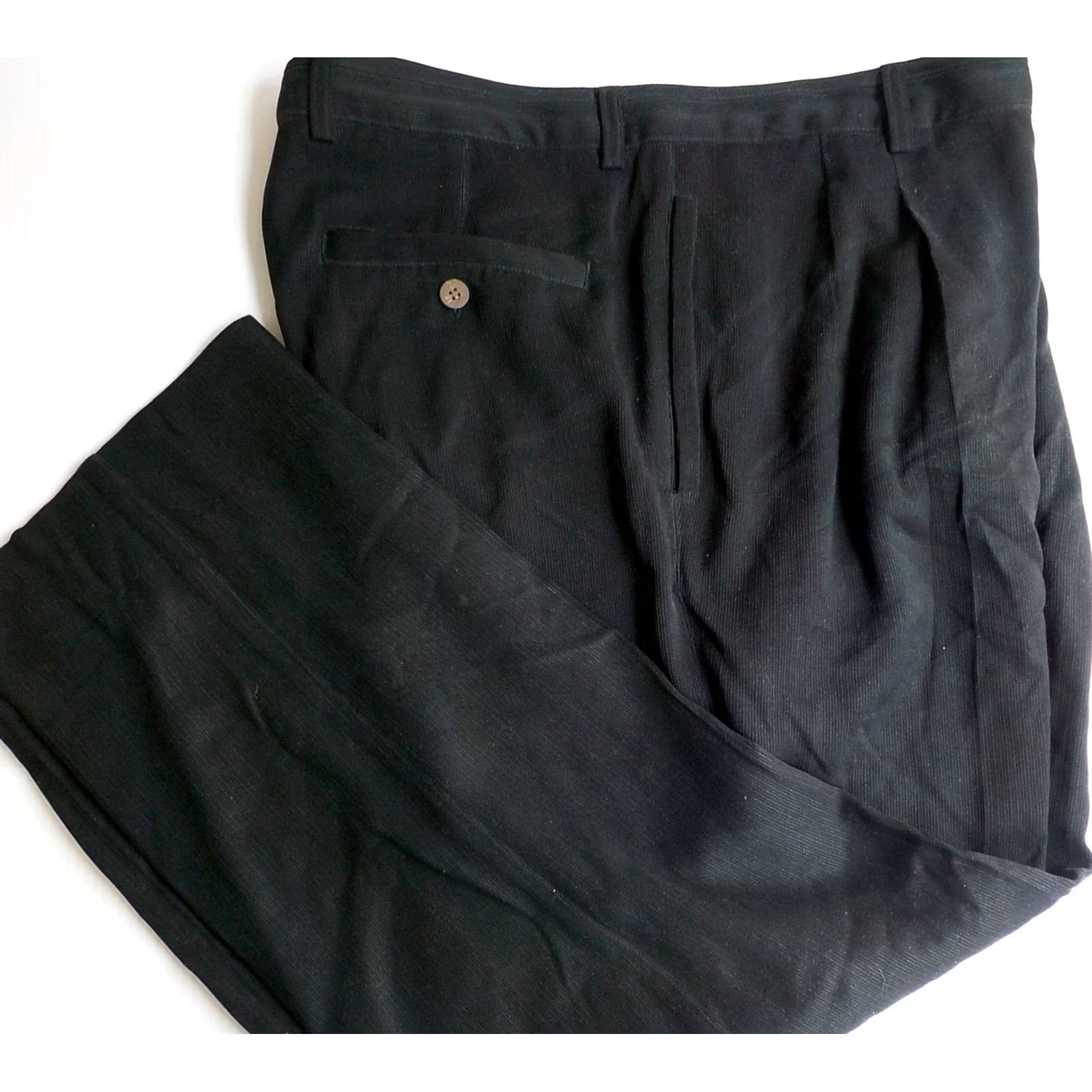 Tommy Bahama VINTAGE Tommy Bahama Dress Pants Black 35x28 Pleated Silk/Wool Relaxed Mens Dress Slacks Pants Size US 35 - 2 Thumbnail
