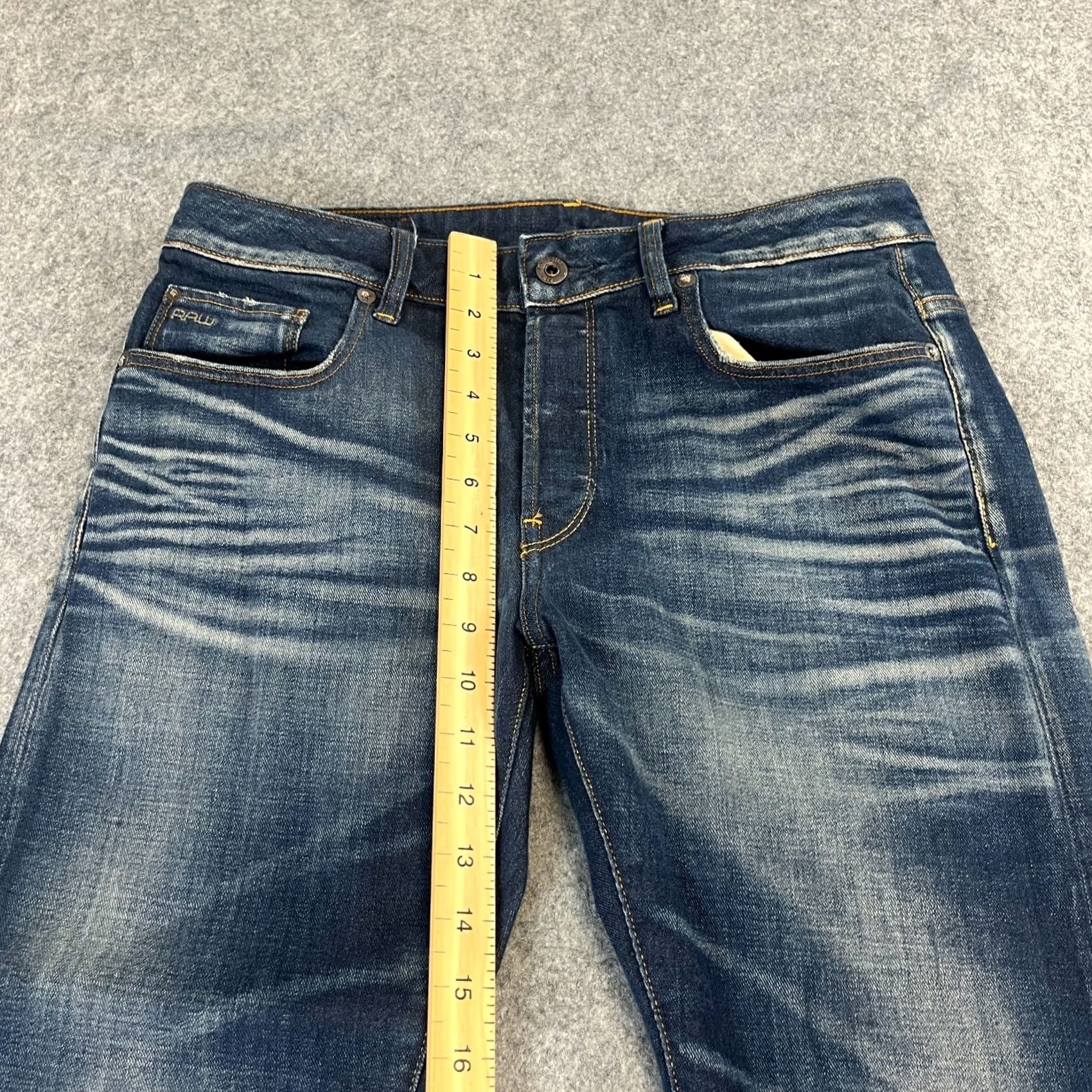 G-Star G Star 3301 Slim Jeans Mens 32 Dark Wash Blue Whiskers Stretch Denim 5-Pocket Size US 32 / EU 48 - 5 Thumbnail