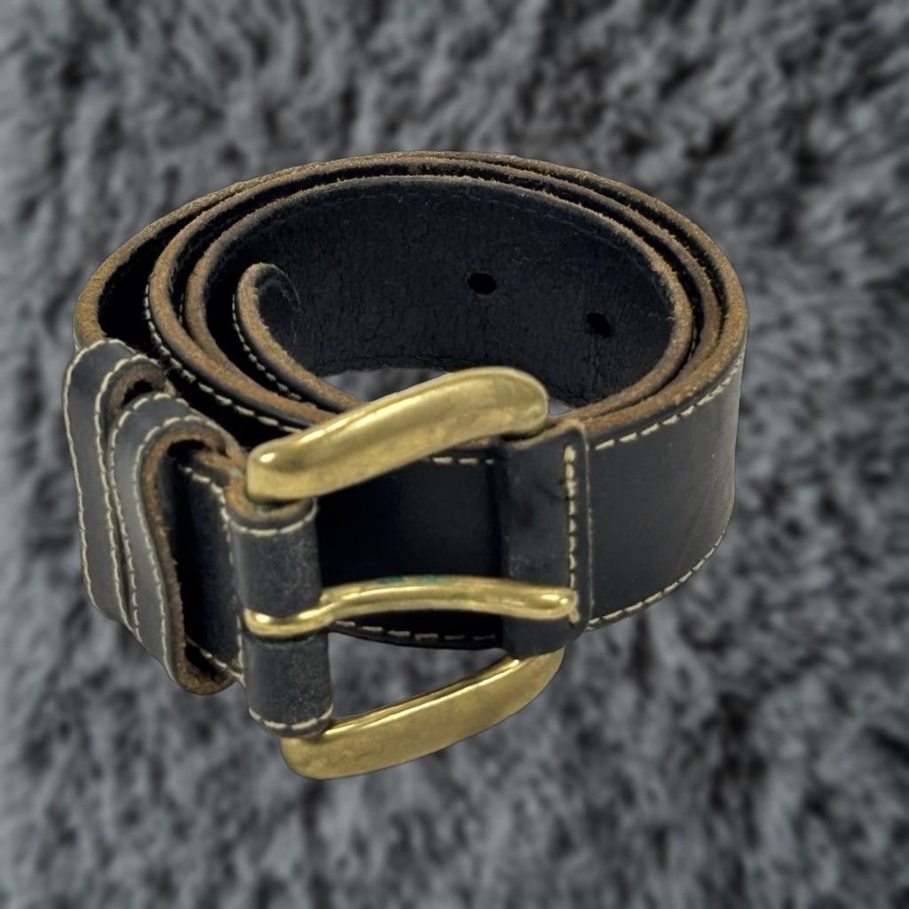 Gap Gap Italian Leather Belt Sz 32 Men’s Black Bronze Buckle White Stitching Size 32 - 1 Thumbnail