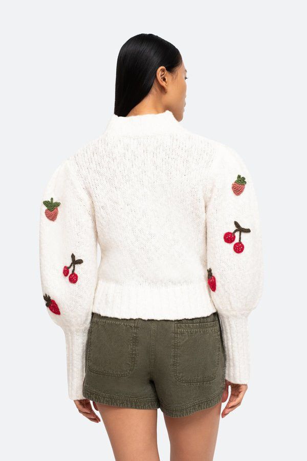 Sea New York SEA Reese Crochet Fruit Appliqué Wool Blend Sweater Size XS / US 0-2 / IT 36-38 - 6 Thumbnail