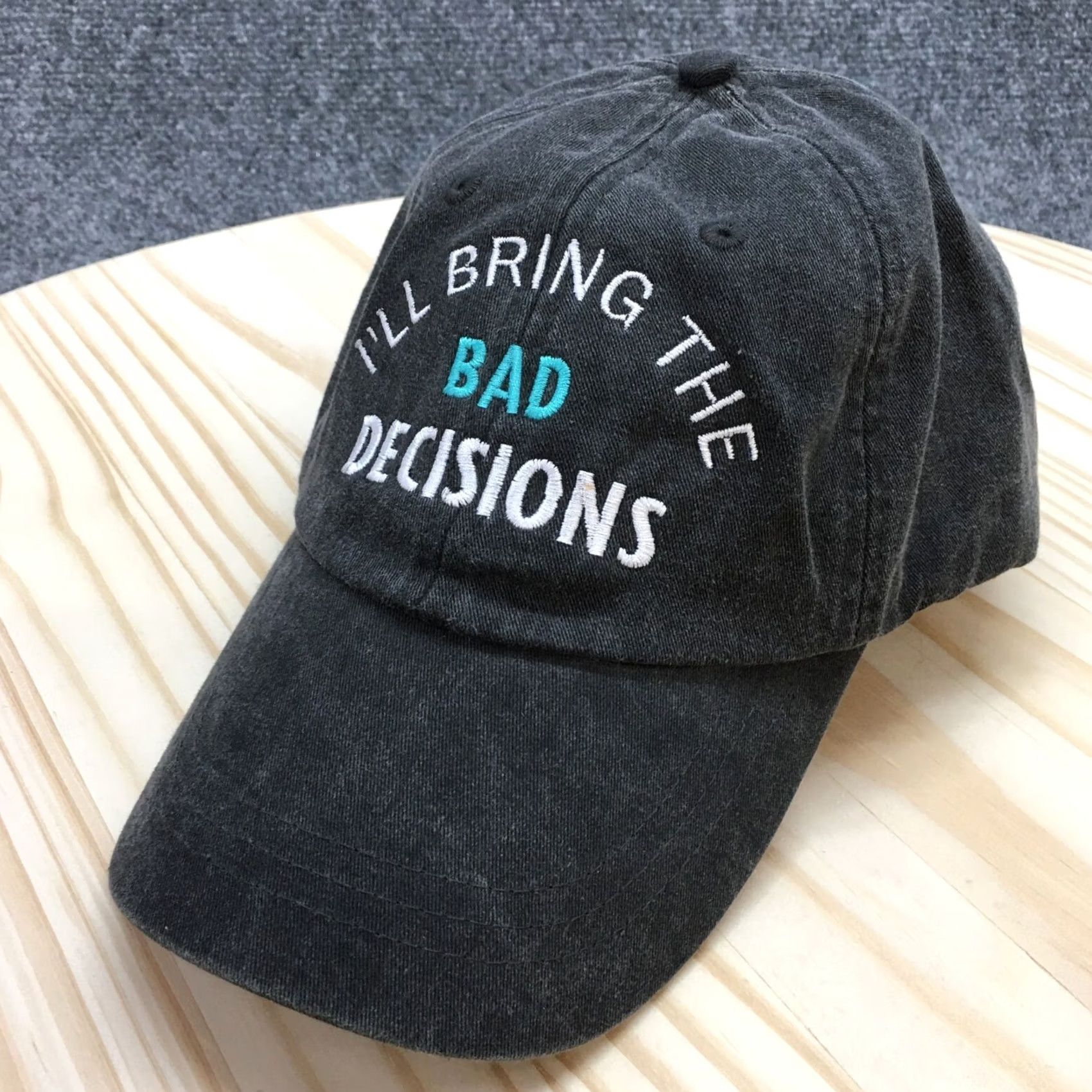 Vintage Adams Baseball Hat Mens Gray OS Embroidered Logo "I'll Bring The Bad Decisions" Size ONE SIZE - 2 Thumbnail
