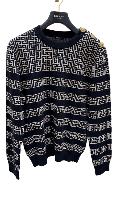 Balmain o1srvl11e1025 Monogrammed Sweater in White/Blue Size US S / EU 44-46 / 1 - 1 Preview