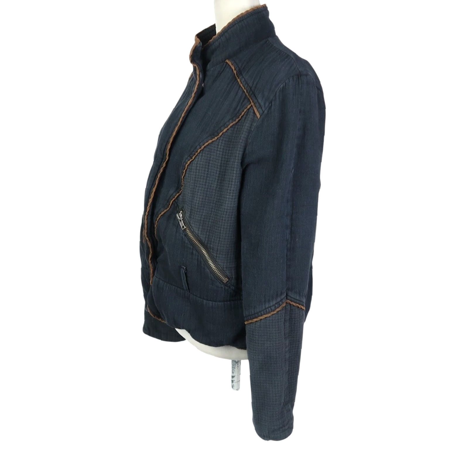 Free People Free People Jacket Motorcycle Navy Blue Twill Zip Short Long Sleeve Casual Womens M Size M / US 6-8 / IT 42-44 - 3 Thumbnail