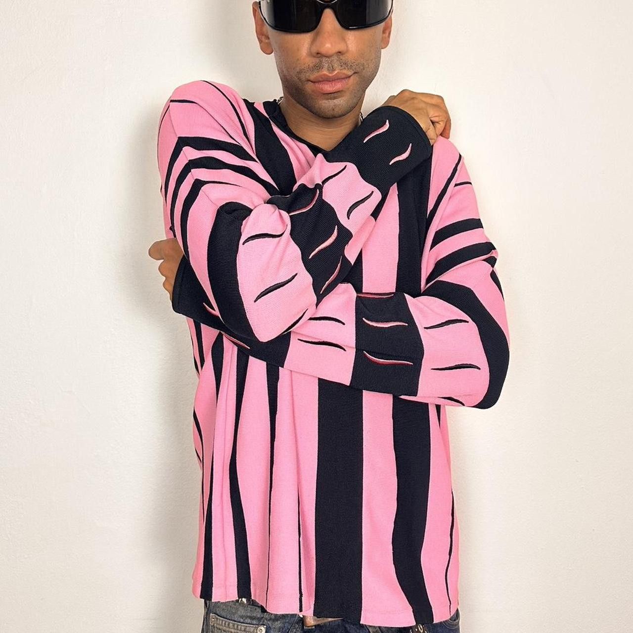 Kiko Kostadinov Kiko Kostadinov 2021 Hydra Pink/Black Striped Sweater Size US XL / EU 56 / 4 - 6 Thumbnail