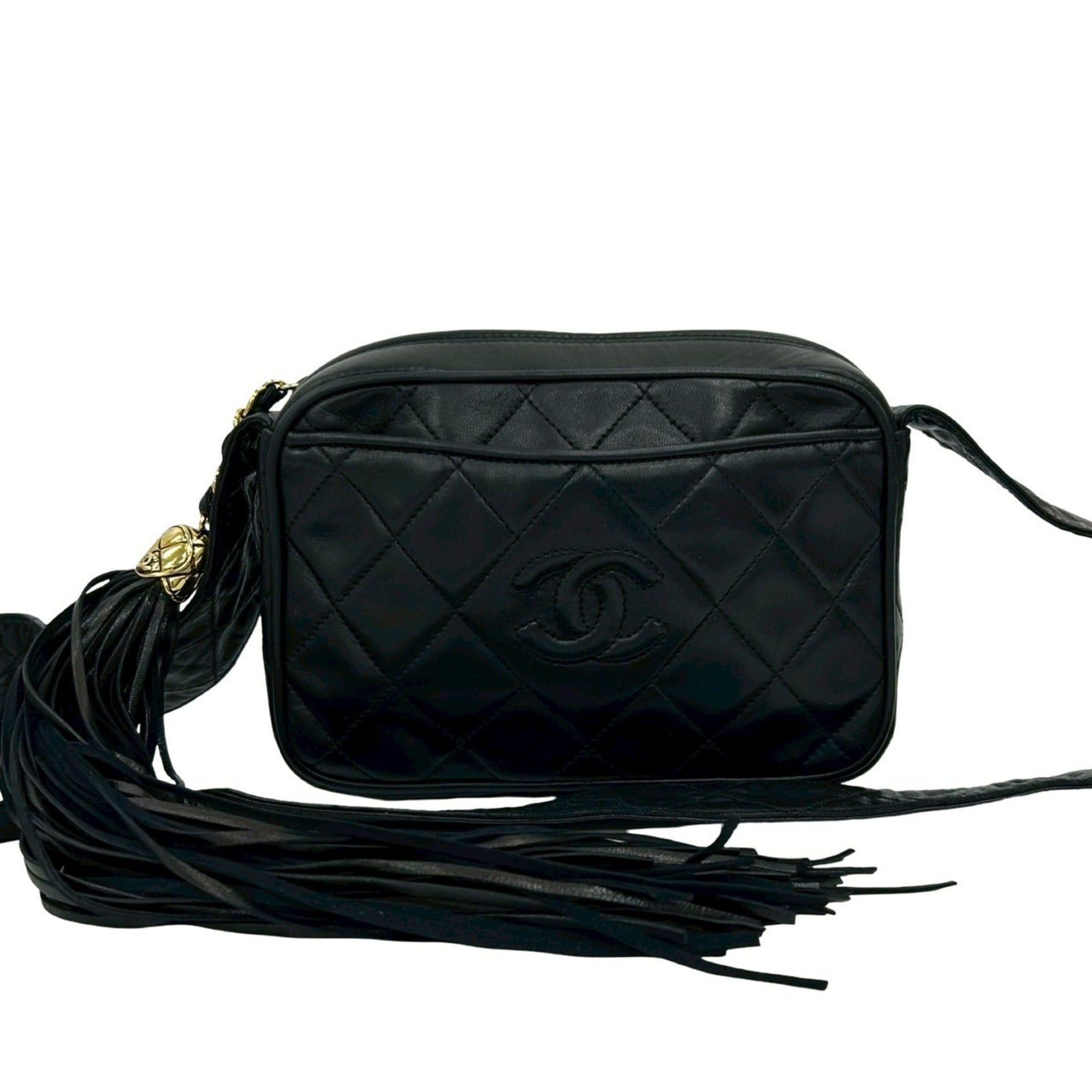 Chanel CHANEL Matelasse Coco Mark Fringe Tassel Lambskin Mini Shoulder Bag in Black (g82-2) Size ONE SIZE - 1 Thumbnail