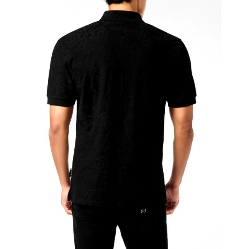 Philipp Plein Philipp Plein Men's Black Jacquard Crest Polo T-Shirt Size M Size US M / EU 48-50 / 2 - 2 Thumbnail