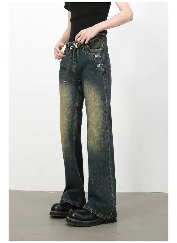 Japanese Brand Masuda x Kumi Retro button men's washed loose flared jeans Size US 34 / EU 50 - 4 Thumbnail