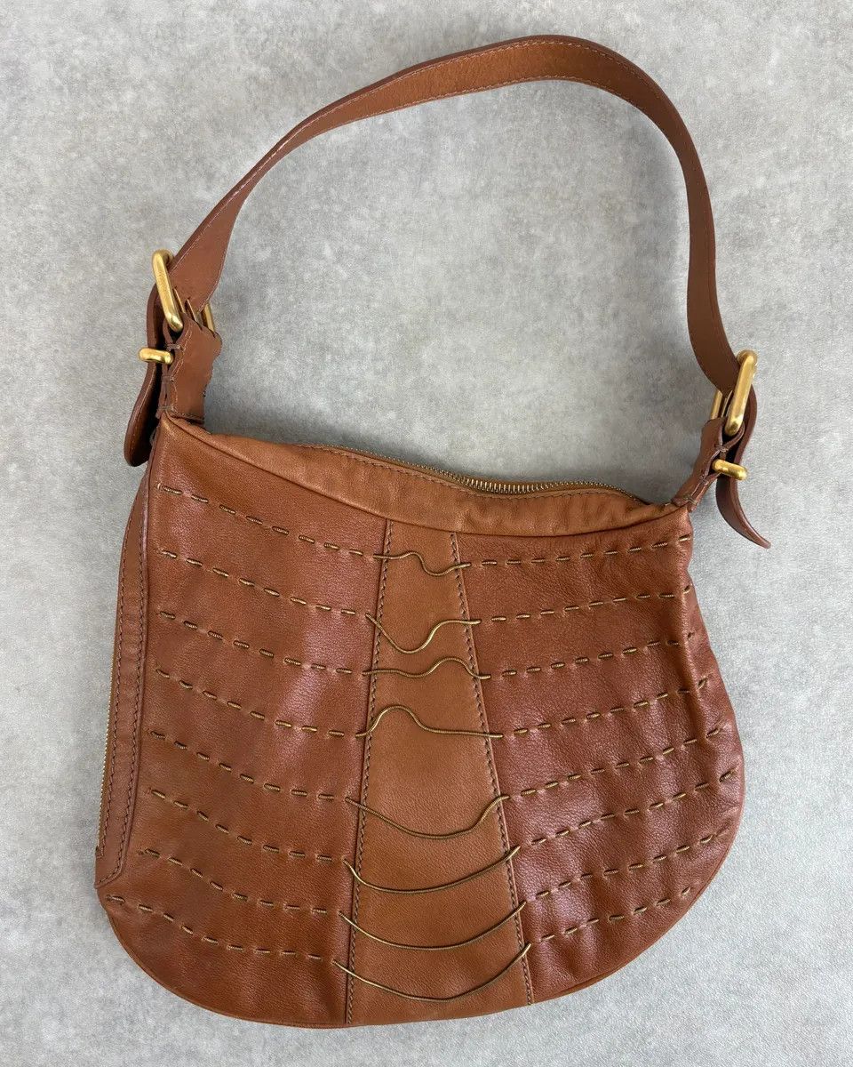 Fendi 2000s Fendi Brown Leather Scalloped Detail Shoulder Bag Size ONE SIZE - 1 Thumbnail