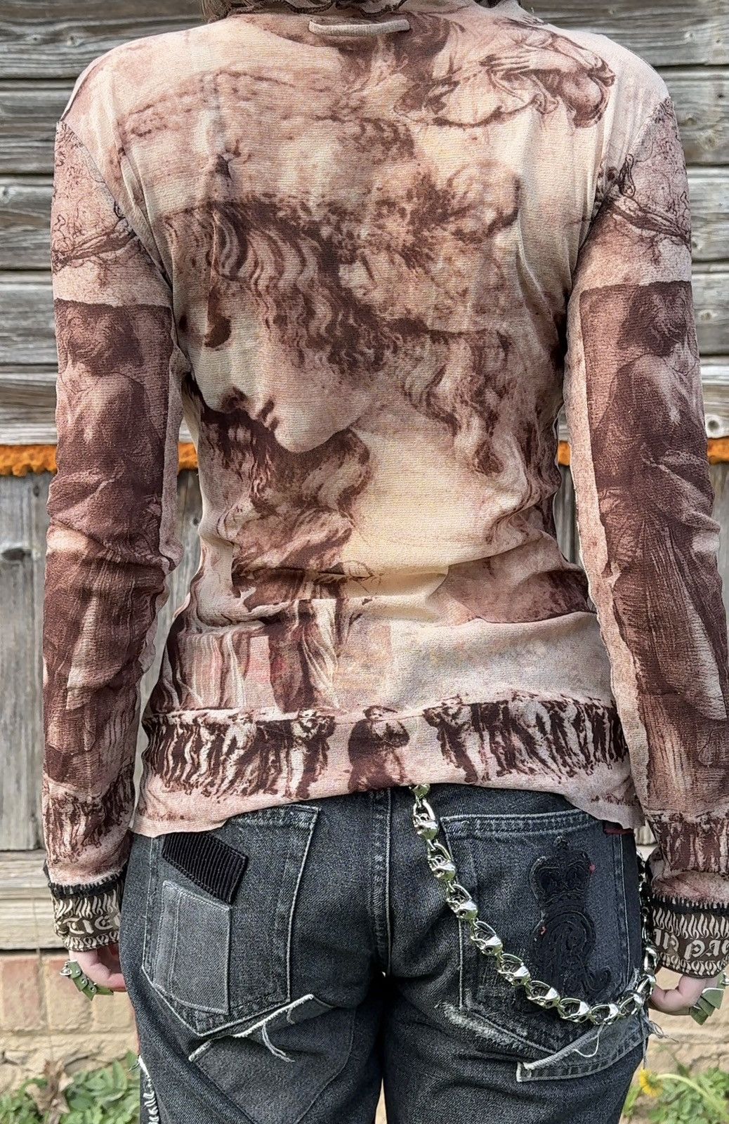Jean Paul Gaultier 90s Jean Paul Gaultier SS1998 Renaissance Print Mesh Shirt M Size M / US 6-8 / IT 42-44 - 2 Thumbnail
