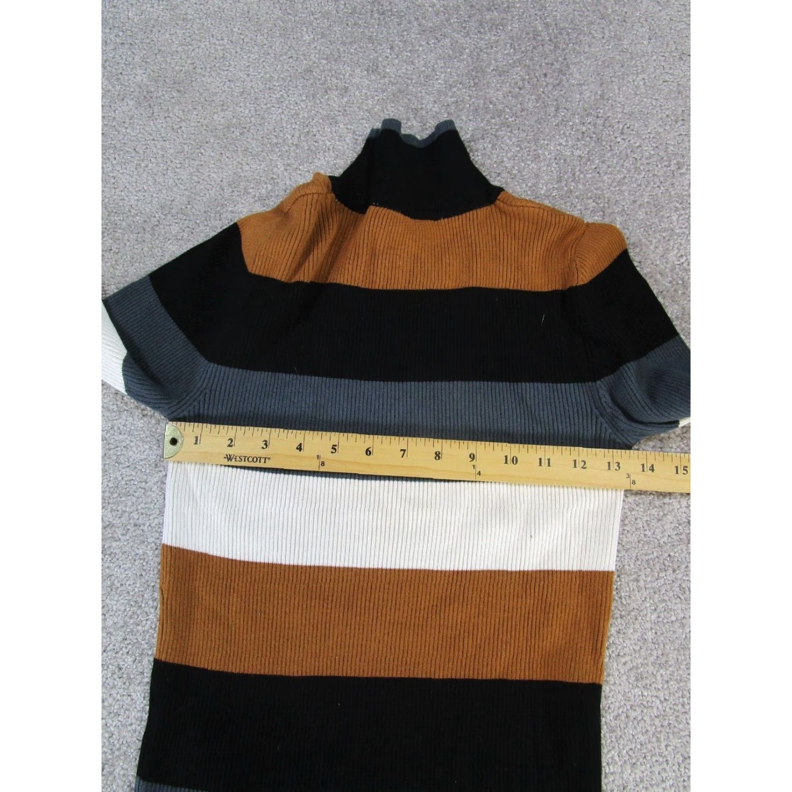 Zara VINTAGE Zara Sweater Striped Pullover Womens Large Black Long Sleeve Mock Neck Size L / US 10 / IT 46 - 6 Thumbnail