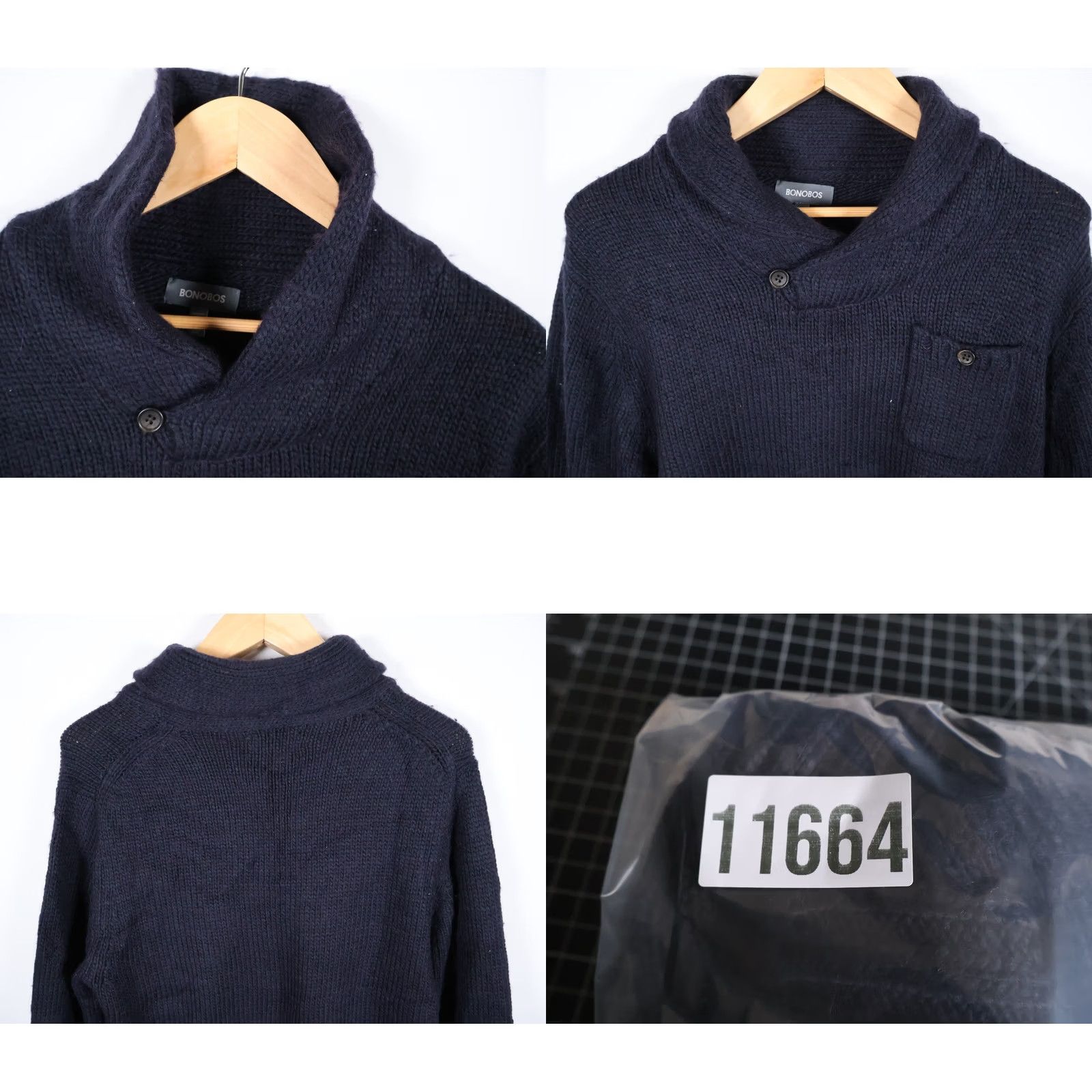 Bonobos Bonobos Sweater Mens Large Dark Blue Chunky Knit Shawl Collar Wool Alpaca Nylon Acrylic Heavyweight Pullover Casual Knit Shirt Size US L / EU 52-54 / 3 - 9 Thumbnail