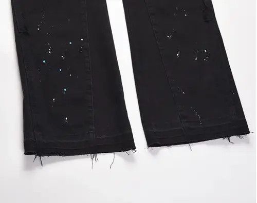 Japanese Brand VIBE Splattered Paint Wide Leg Flare Black Denim Jeans Size US 30 / EU 46 - 6 Thumbnail