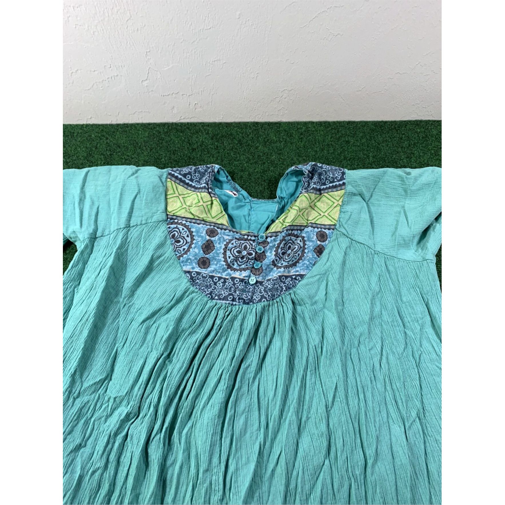 Vintage Unbranded Ocean Blue Multi design Lounge Dress Full MooMoo Size L Pockets Size L / US 10 / IT 46 - 4 Thumbnail