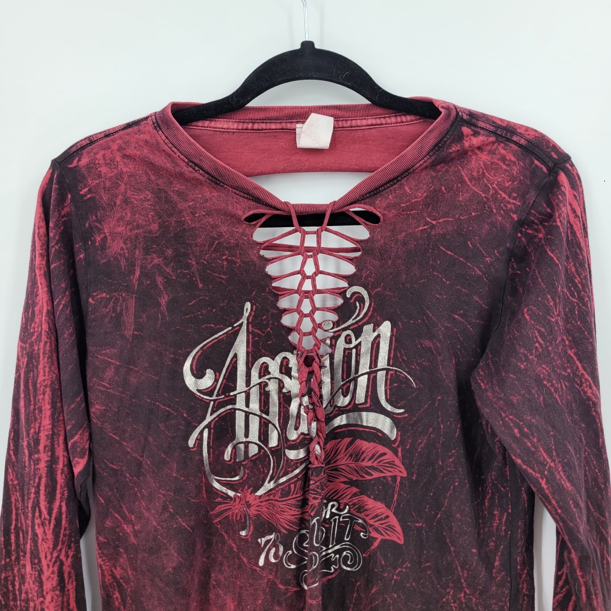 Affliction Vtg Affliction Distressed Oxblood Long Sleeve Shirt L Thrash Size L / US 10 / IT 46 - 4 Thumbnail