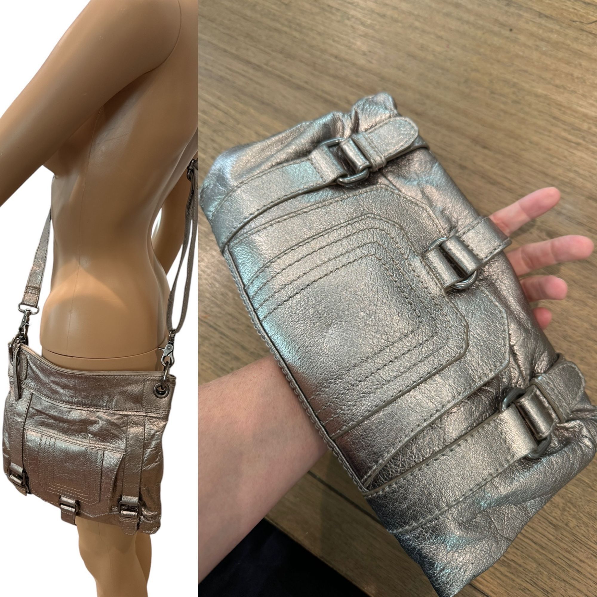 The Sak The Sak Metallic Pewter Genuine Leather Crossbody/ Clutch Ba Size ONE SIZE - 2 Thumbnail