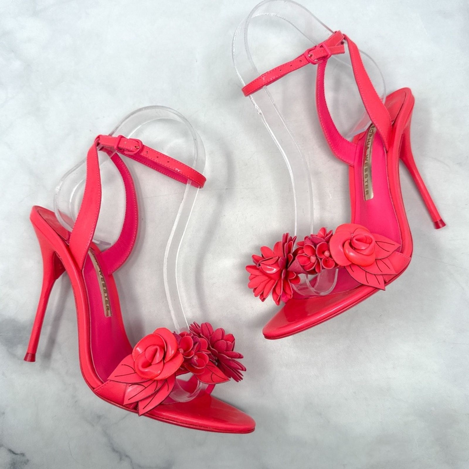 Sophia Webster Floral Leather Ankle Strap Sandal Heels 37.5