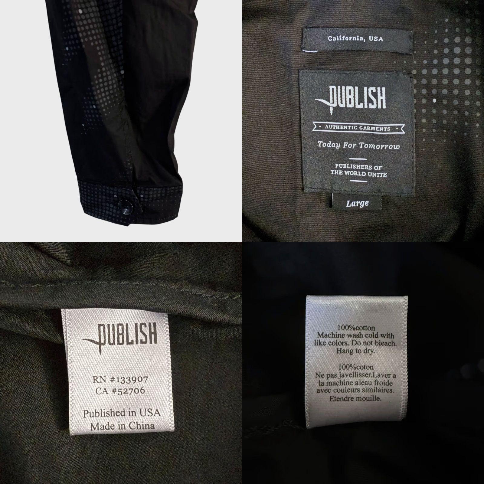 J Brand Publish Brand M65 Military Cargo Field Jacket Black Men's Size Large 100% Cotton Size US L / EU 52-54 / 3 - 8 Thumbnail