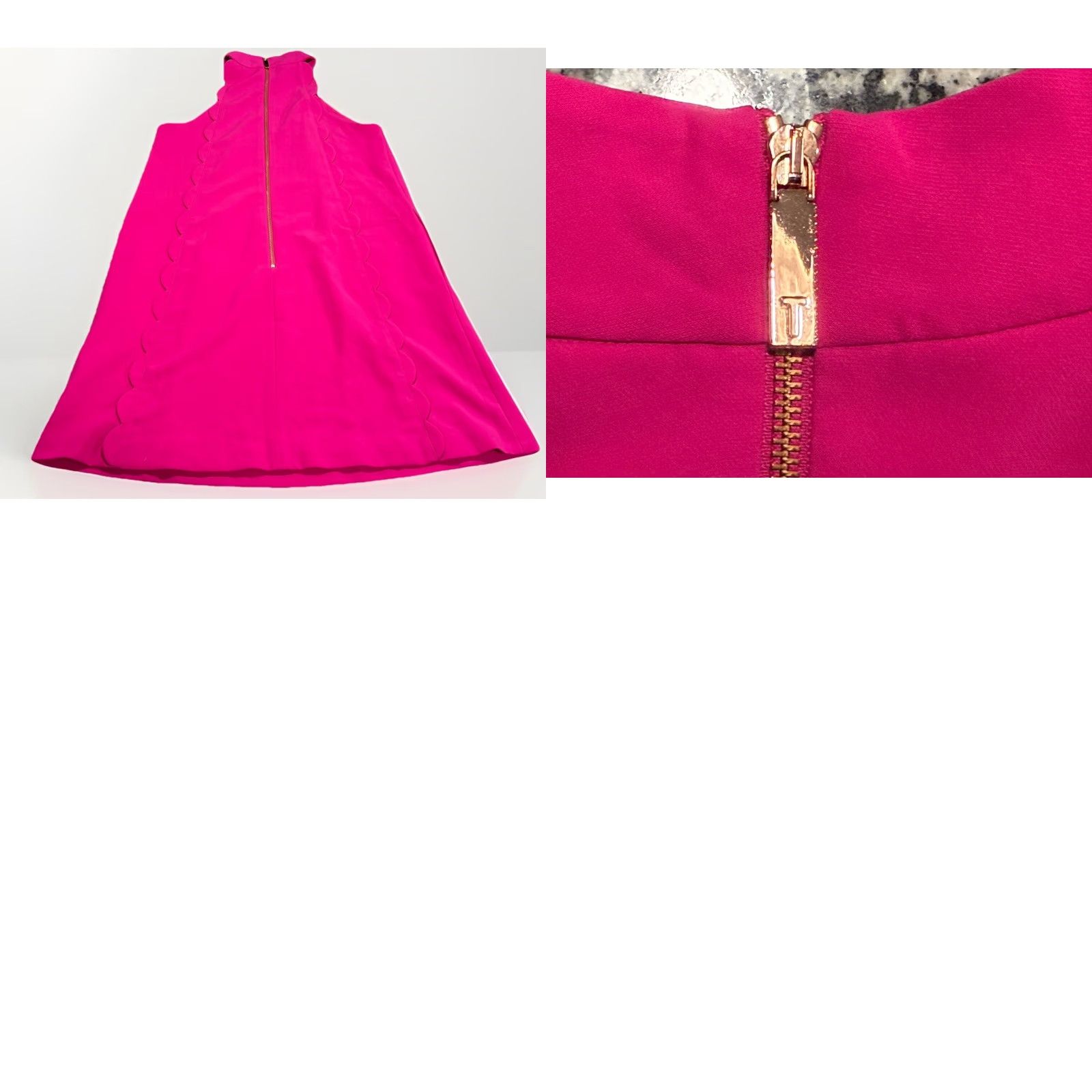 Ted Baker TED BAKER Dress Halter Pink 2 A-Line Mini Sleeveless Scallop Zip Boutique, Designer Barbiecore, Shift, 8 16 24 Women Size XS / US 0-2 / IT 36-38 - 8 Thumbnail