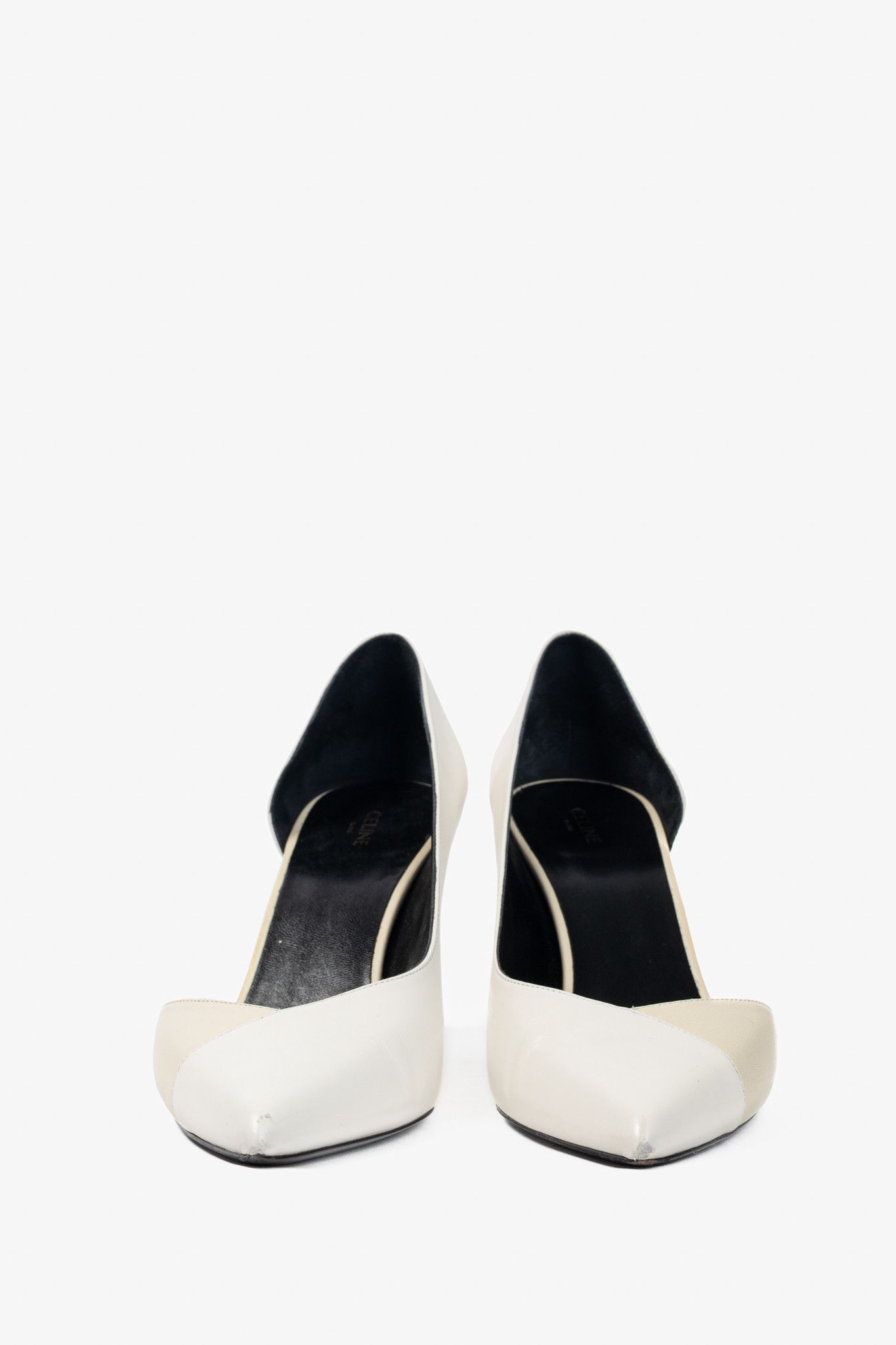 Celine Celine Ivory & Beige Two-Tone Pointed-Toe D'Orsay Pumps Size US 10 / IT 40 - 2 Thumbnail