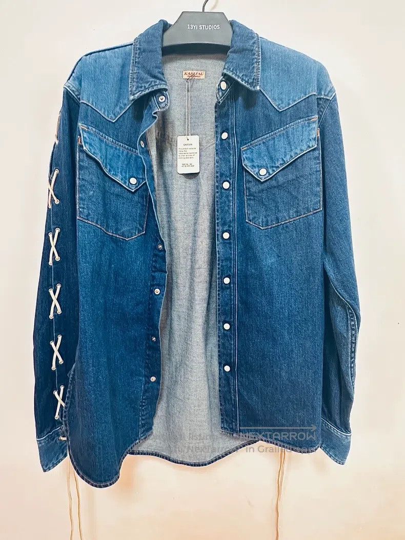 Kapital Kapital Blue drawstring denim shirt with slanted pocket Size US M / EU 48-50 / 2 - 1 Thumbnail