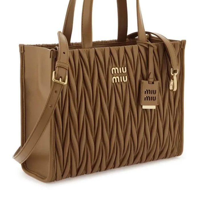 Miu Miu o1B3y1r0526 Matelassé Tote Bag in Brown Size ONE SIZE - 5 Thumbnail