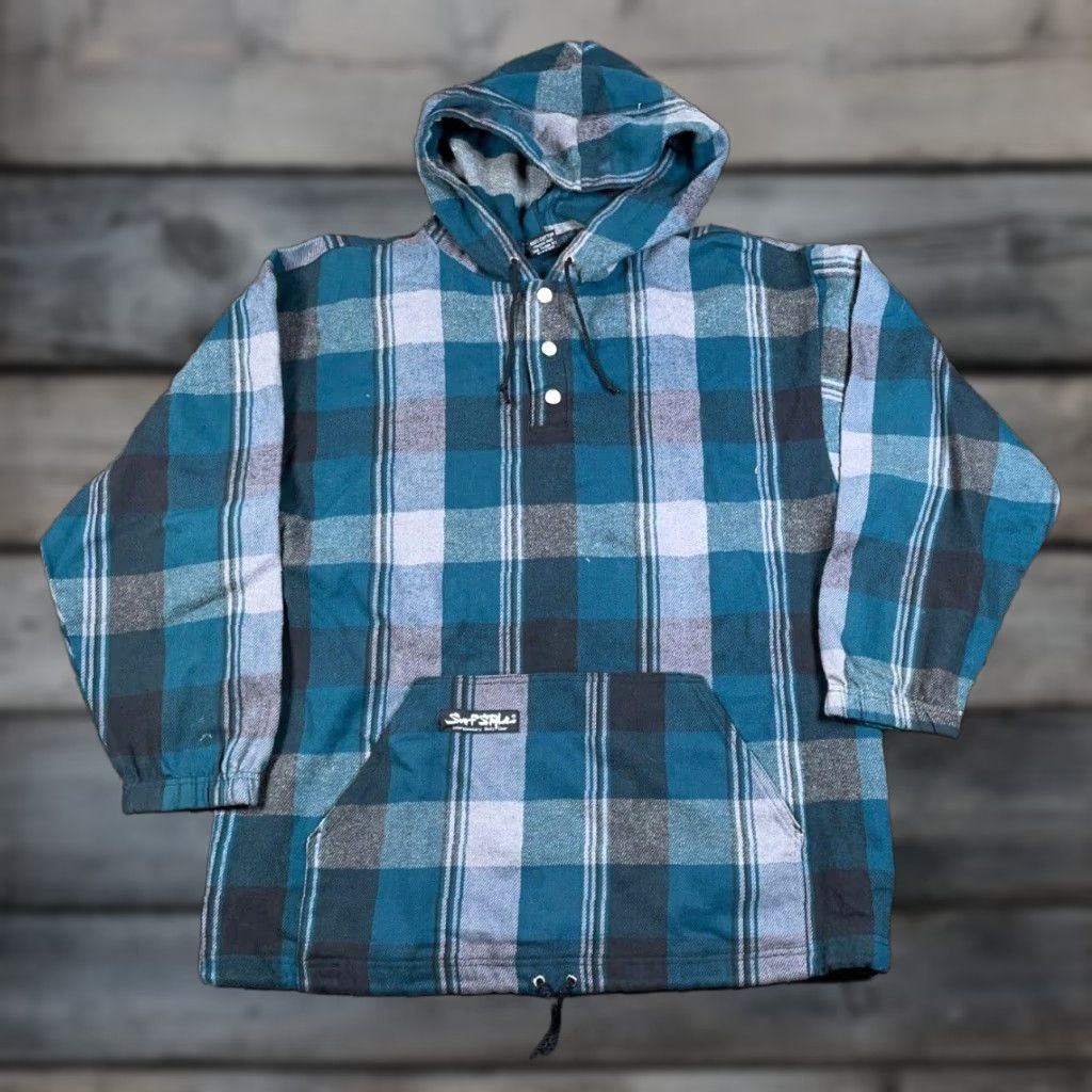 Vintage Surf Style Flannel Hoodie Men’s Large Green Gray Plaid 90s Grunge Vintage Size US L / EU 52-54 / 3 - 1 Thumbnail
