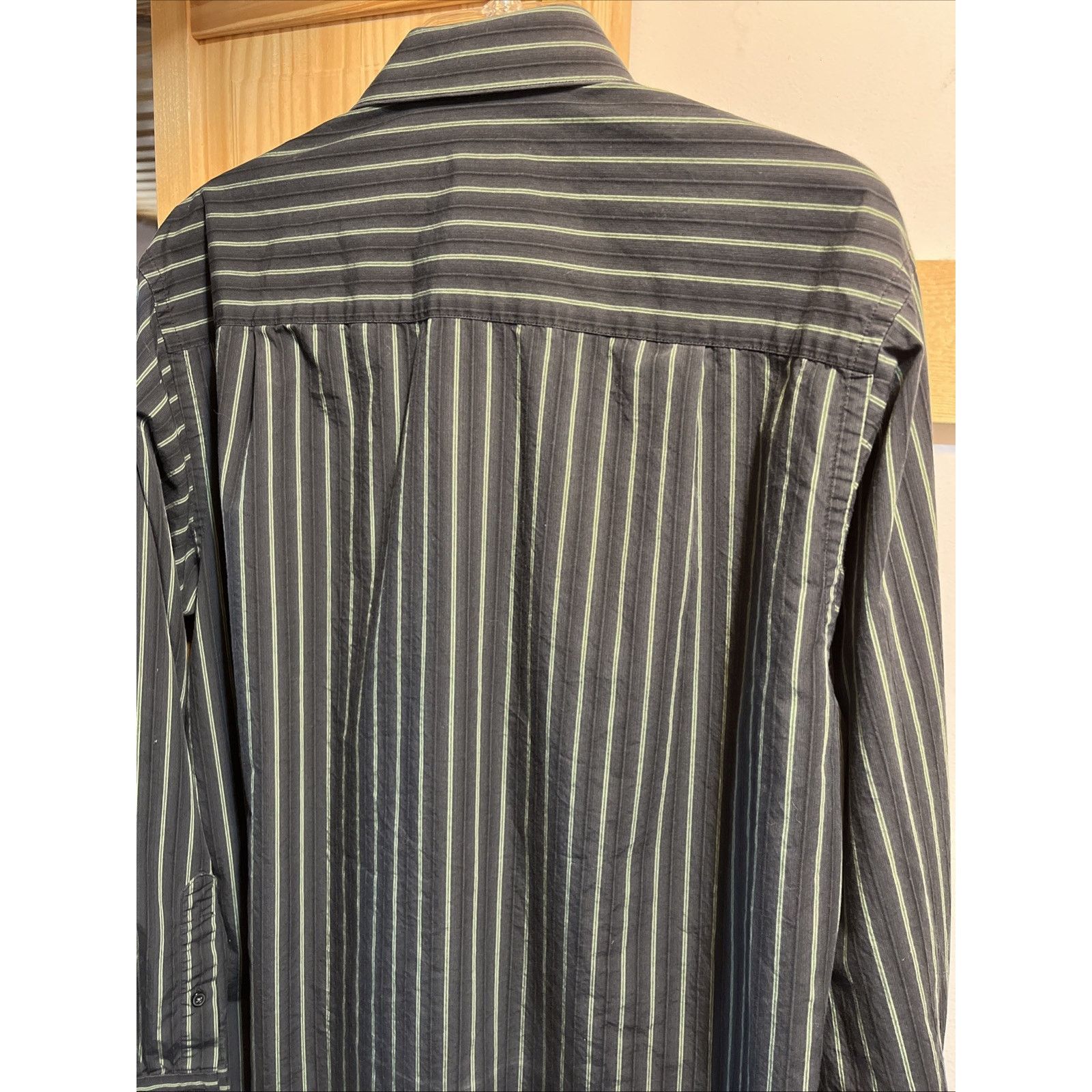 Calvin Klein Calvin Klein Men 16 34/35 Black Green Stripe LS Cotton Shirt Size US L / EU 52-54 / 3 - 8 Thumbnail