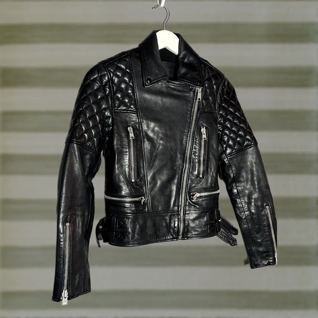 Allsaints AllSaints Esher Biker Jacket Women’s Size 32 Leather Black 1/2 Zip Pockets Adjust Buckle Zipper Vintage No 4 XS-4? Size S / US 4 / IT 40 - 1 Thumbnail
