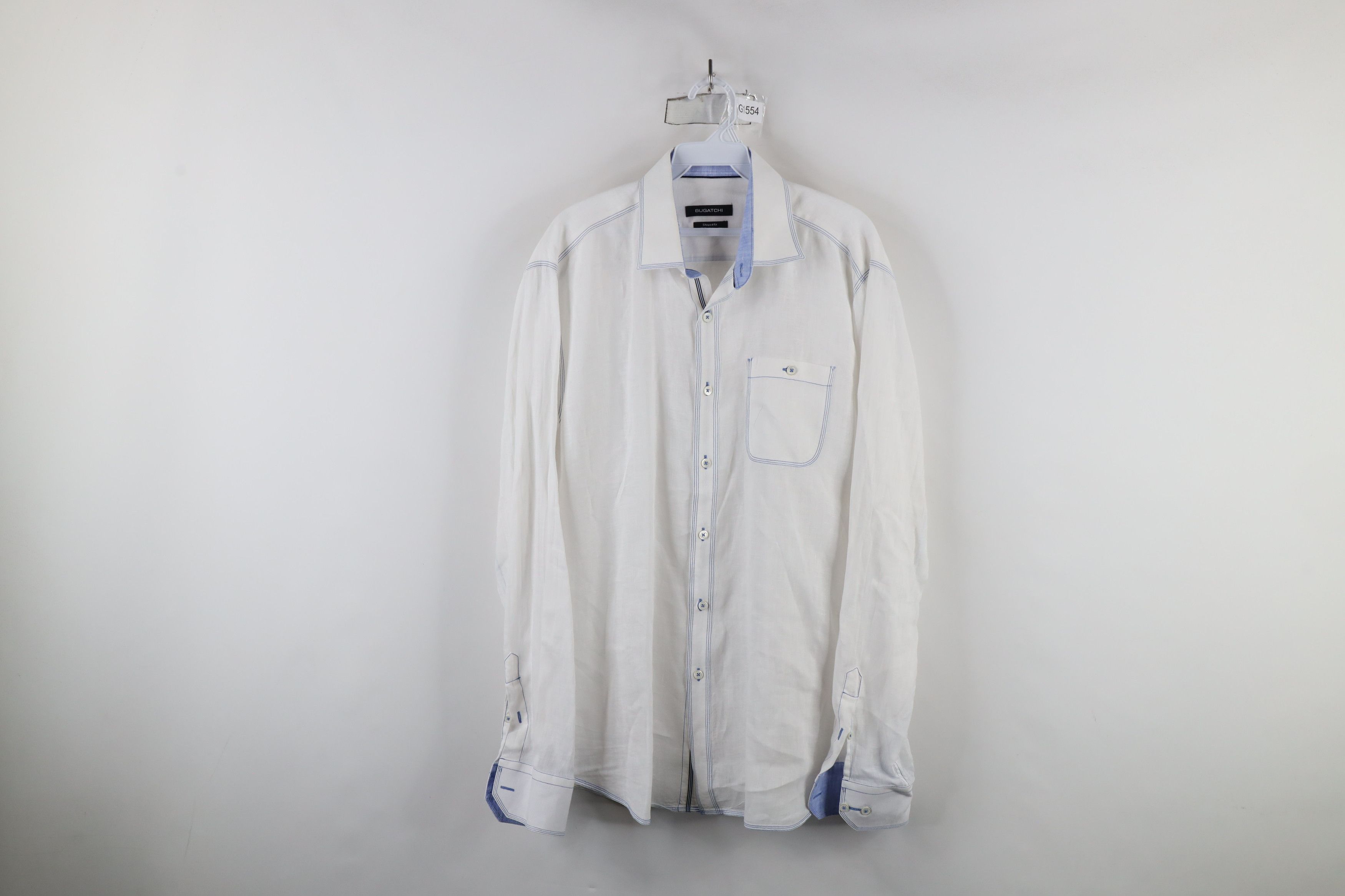 Vintage Bugatchi Uomo Fit Sheer Linen Collared Button Shirt White Size US L / EU 52-54 / 3 - 1 Thumbnail