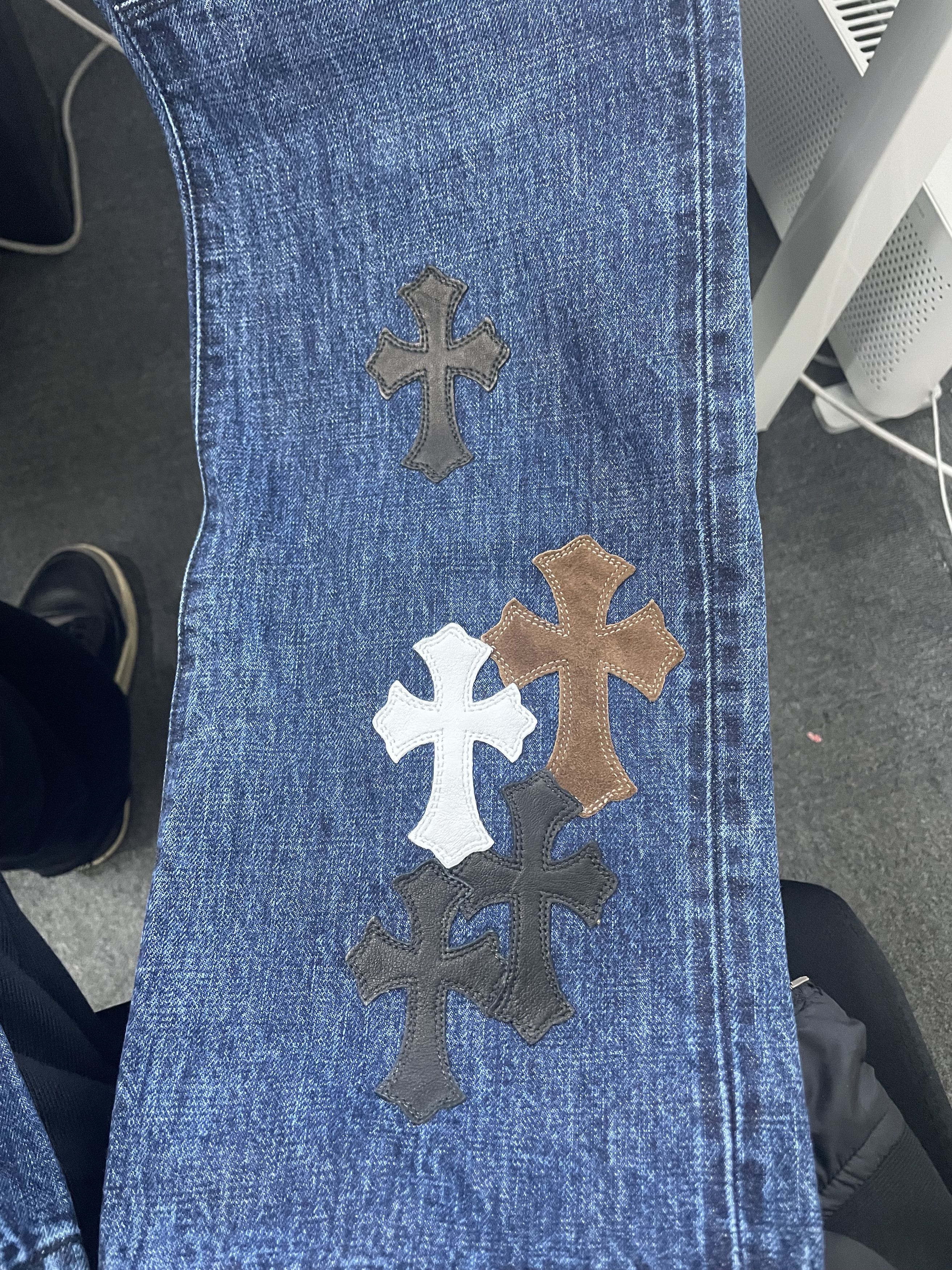 Chrome Hearts Chrome Hearts Black & White & Brown Patch Flame Knee Jeans Size US 32 / EU 48 - 12 Thumbnail