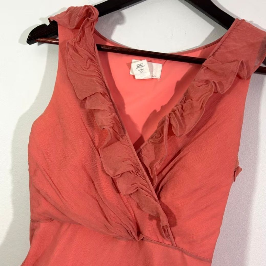 Vintage J Crew Coral Ruffle Wrap Dress Sleeveless Summer Cocktail Party Womens 0 Size XS / US 0-2 / IT 36-38 - 3 Thumbnail
