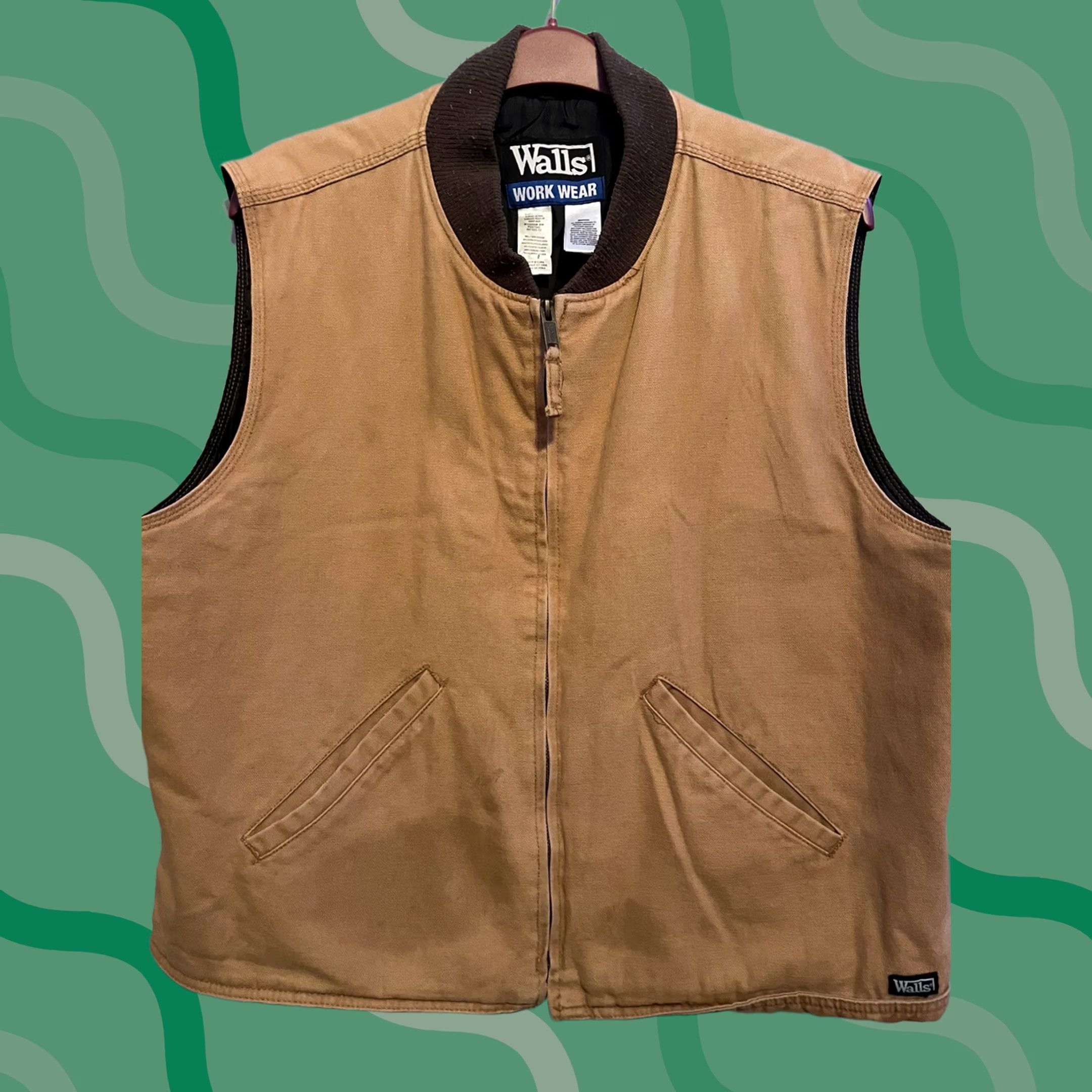 Walls VINTAGE Walls Vest Mens XL Tan Workwear Lining Duck Canvas Quilted Zip Hooded Mid-Length Zip Mens XL Tan Canvas Vest 90s Outdoor USA Workwear Size US XL / EU 56 / 4 - 1 Thumbnail