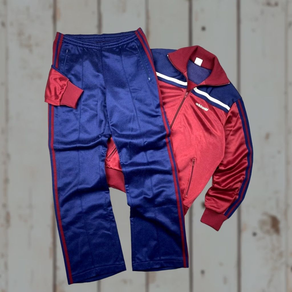 Adidas VINTAGE Adidas Tracksuit Jacket Pants Men M Red 80s Logo Zip Long Sleeve Activewear 2 Piece Set Size 40R - 1 Thumbnail