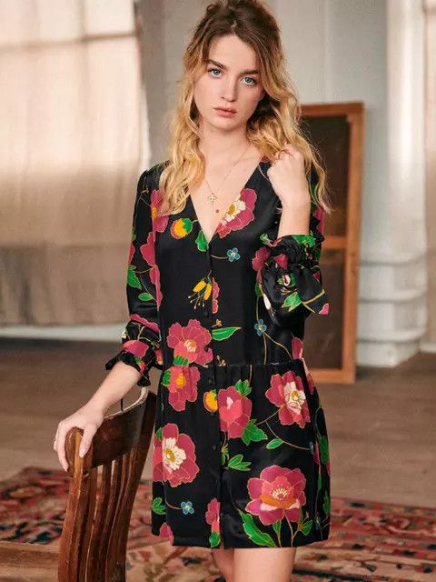 Sezane Silk Floral Mini Dress, Women's