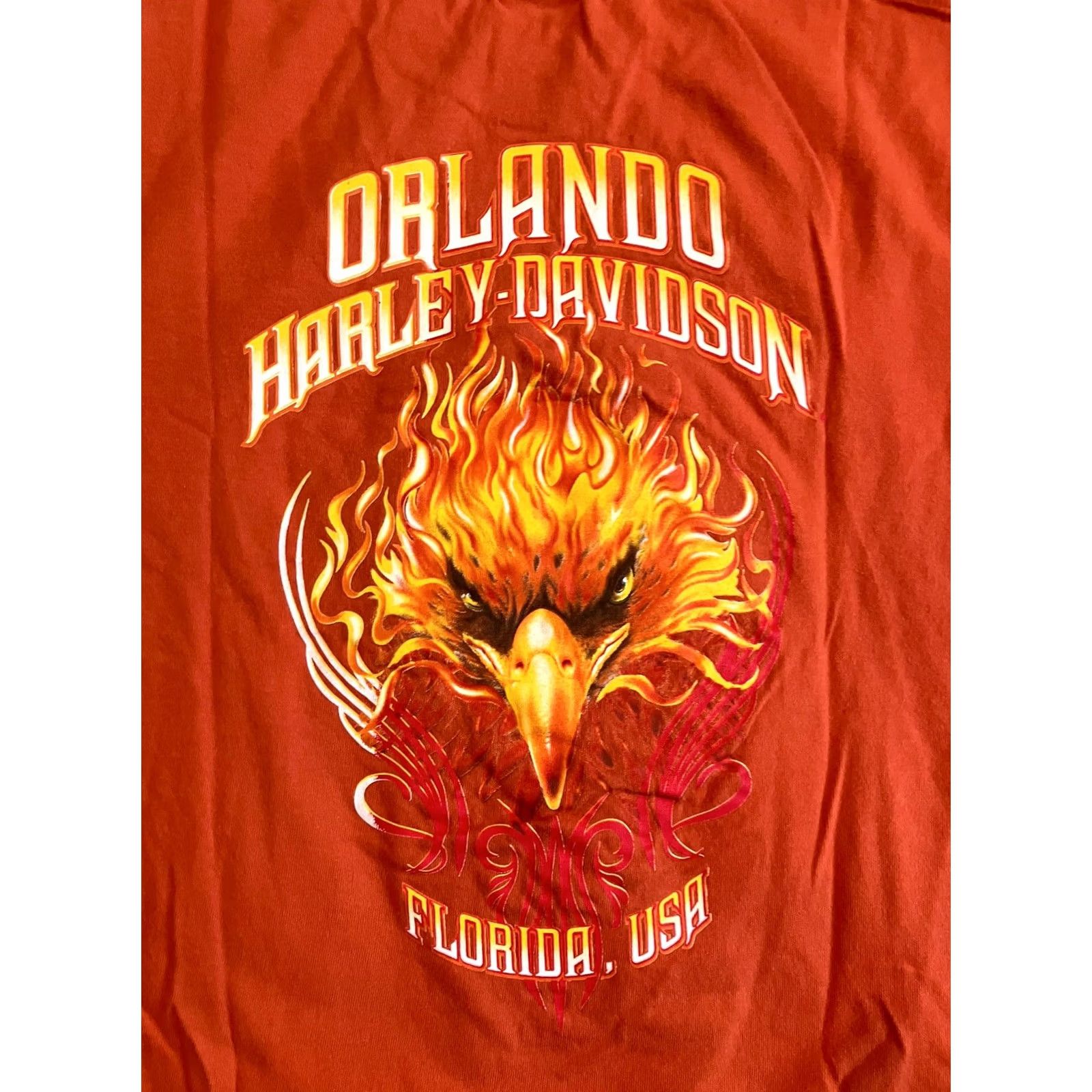 Harley Davidson Harley-Davidson Pocket T-Shirt L Large Orange Burning Eagle Graphic Tampa Orlando Motorcycle Men Short Sleeve Pocketed Shirt Size US L / EU 52-54 / 3 - 2 Thumbnail