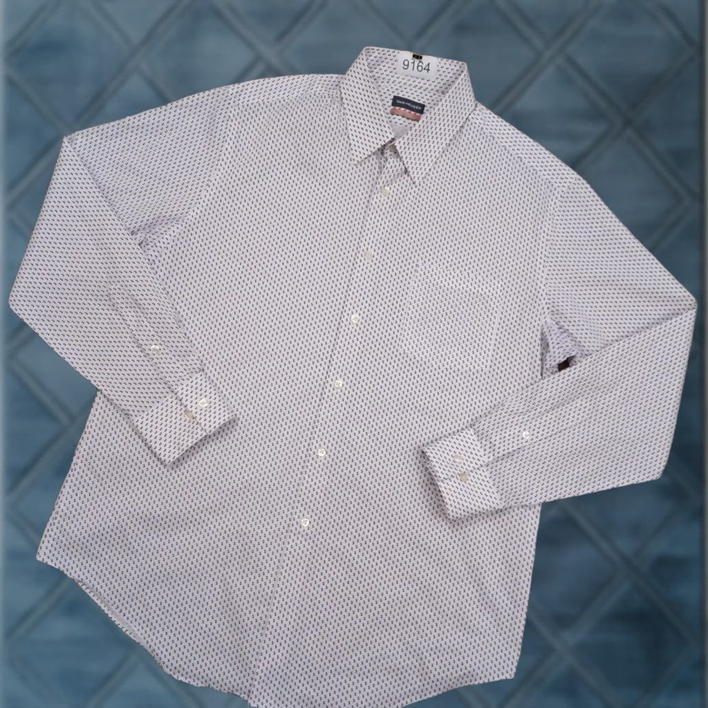 Van Heusen Van Heusen Shirt Mens Large White Pink Geometric Long Sleeve Button Up Fitted Size US L / EU 52-54 / 3 - 1 Thumbnail