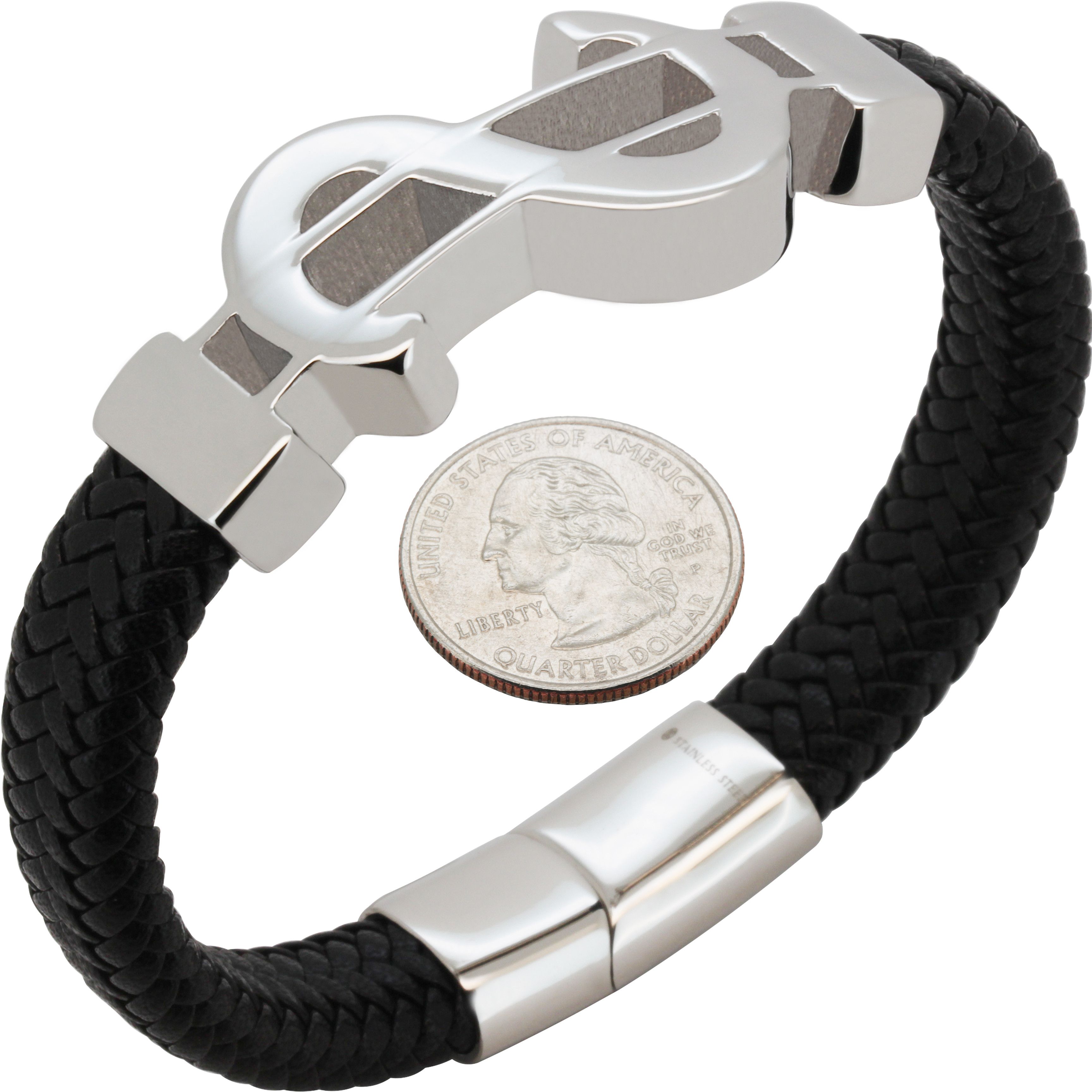 Other 316L Stainless Steel 24mm Dollar Sign Leather Bracelet 8.5" Size ONE SIZE - 1 Preview