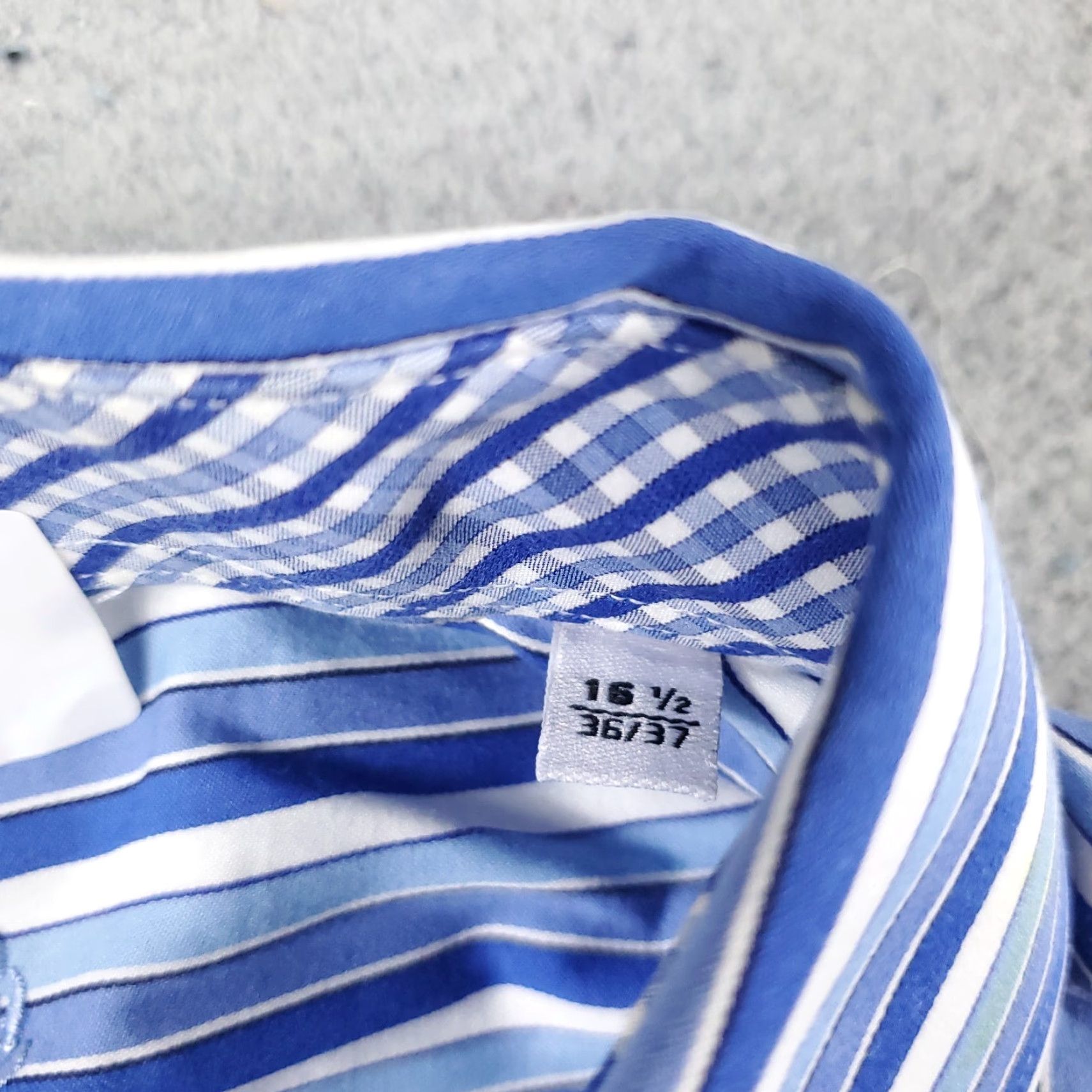 BUGATCHI Bugatchi Uomo Blue Striped Dress Shirt 16.5 Long Sleeve Mens Regular Fit Size 42R - 7 Thumbnail