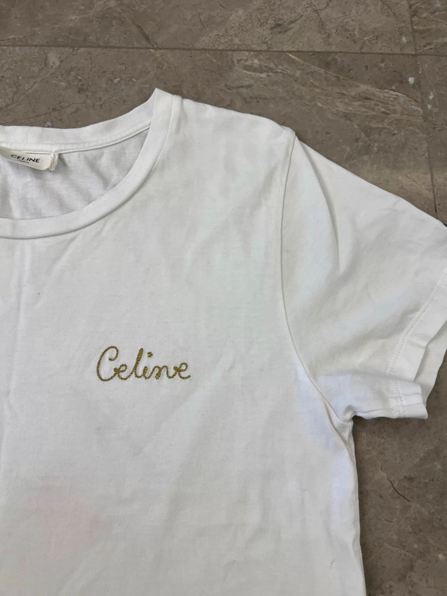 Celine Celine White Gold Logo Short Tee M Unisex Size M / US 6-8 / IT 42-44 - 2 Thumbnail