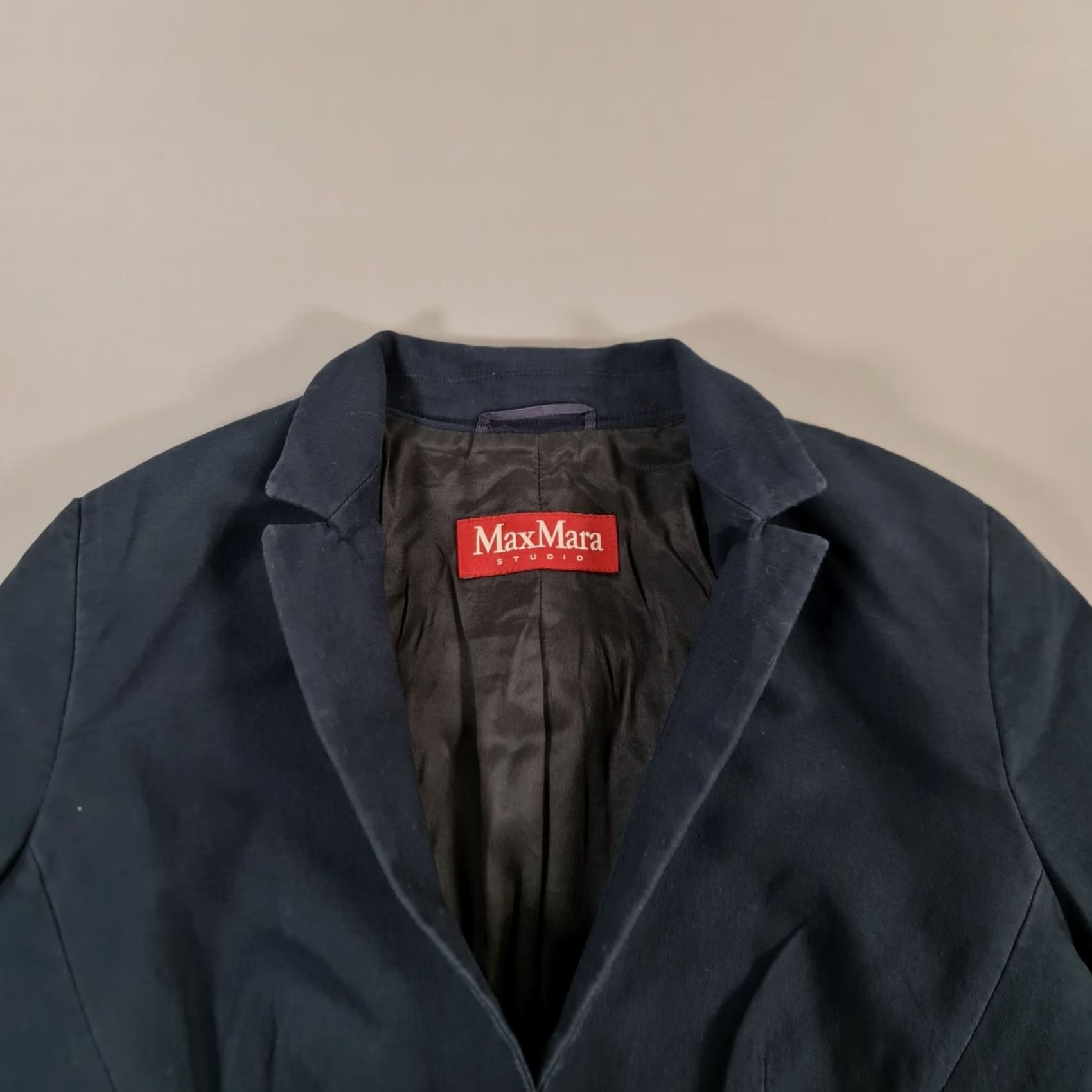 Max Mara Max Mara Studio Womens Blazer Navy Blue 10 UK Cotton Silk Jacket 3/4 Sleeve Button Regular Pockets Lined Stretch City Designer Womens Size L / US 10 / IT 46 - 2 Thumbnail
