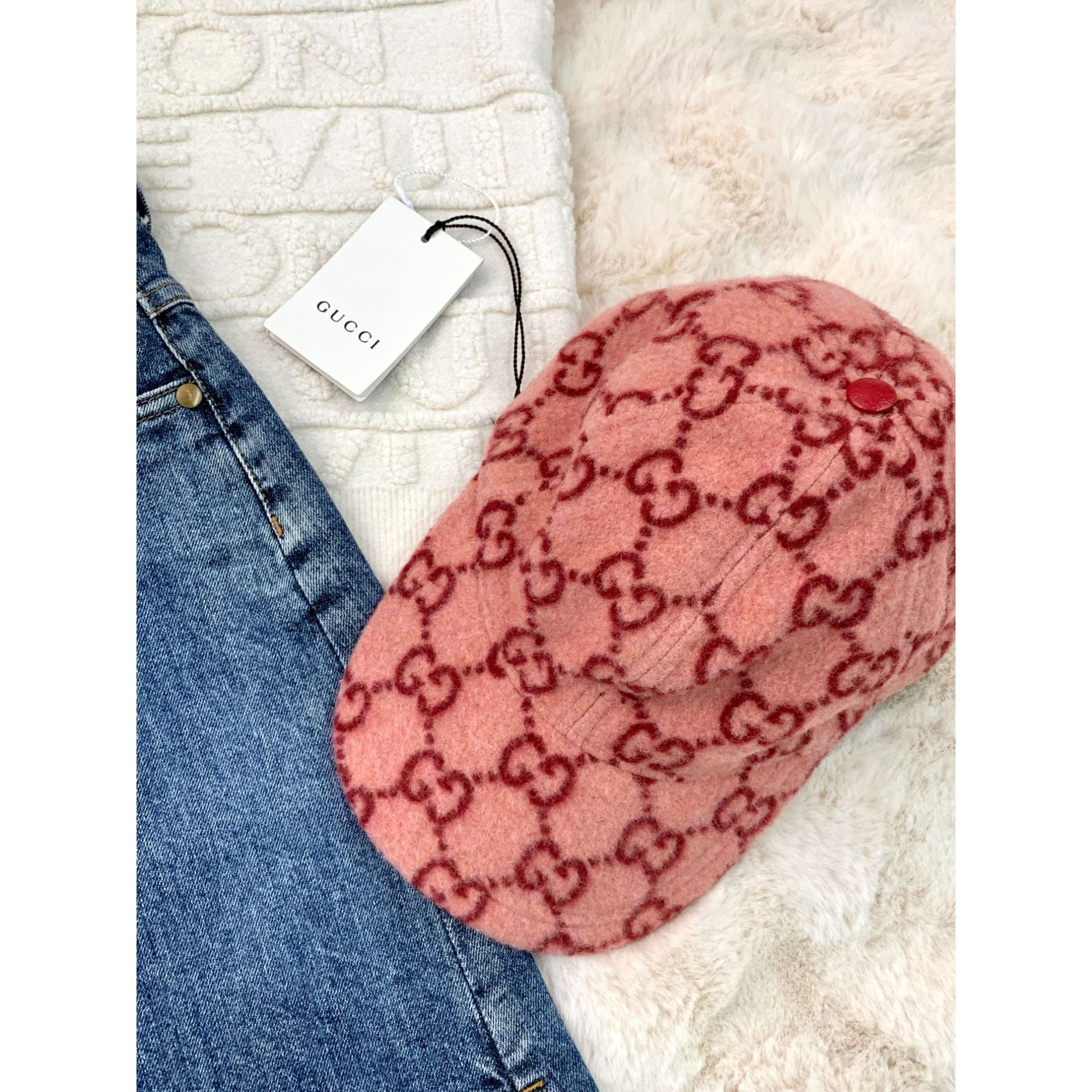 Gucci Gucci Pink Wool GG Pattern Baseball Cap With Adjustable Stra Size ONE SIZE - 1 Thumbnail