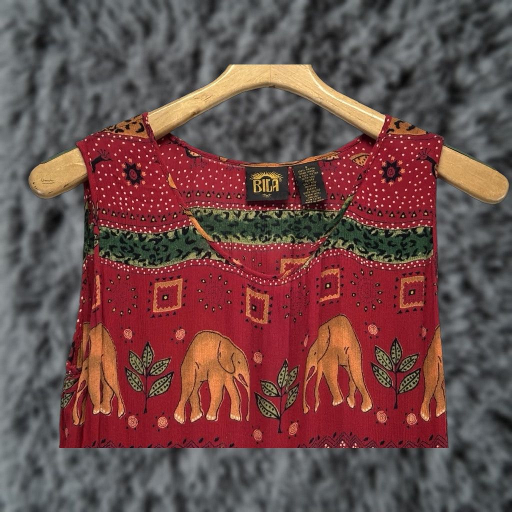 Vintage VINTAGE Bila Midi Dress Women’s Small Red Elephants Grunge Hippie 90s Indie Sleeveless Pullover Casual Womens S Size S / US 4 / IT 40 - 1 Thumbnail