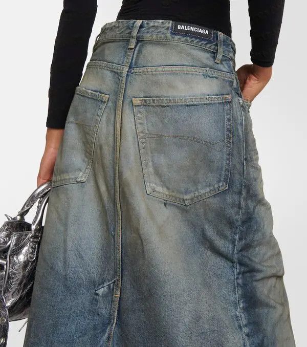 Balenciaga o1s1rm1024 Maxi Skirt Jeans in Blue Size 26" / US 2 / IT 38 - 5 Thumbnail