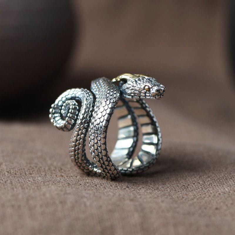 Other Minimal Gothic Silver Snake Signet Ring Size ONE SIZE - 4 Thumbnail