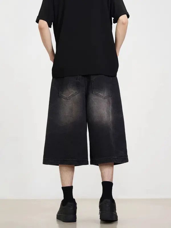 Japanese Brand VIBE Washed distressed black baggy denim shorts Size US 31 - 3 Thumbnail