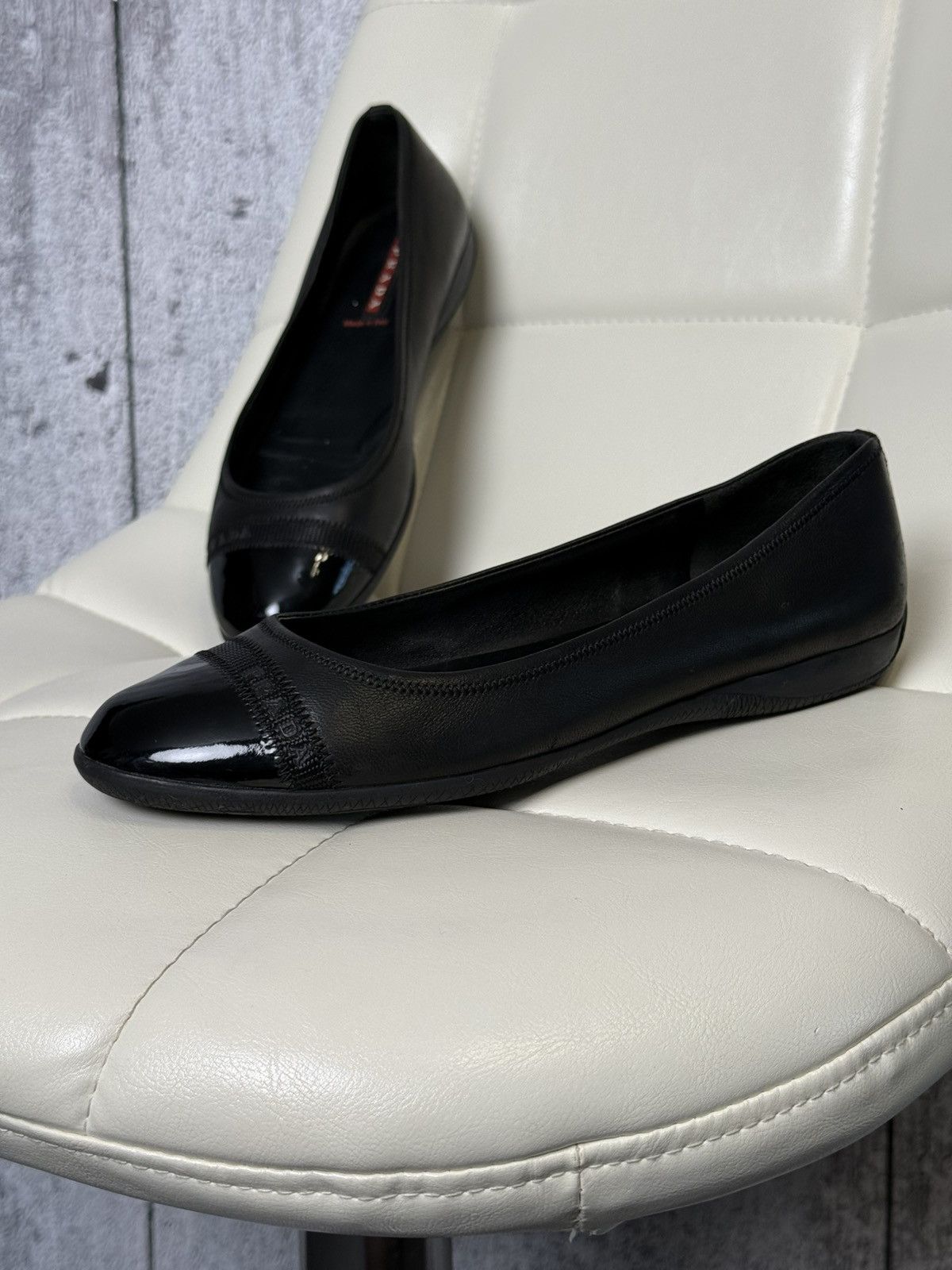 Prada Vintage 00s Prada Ballet Flats Leather Patent Toe Cap Shoes Size US 8 / IT 38 - 2 Thumbnail