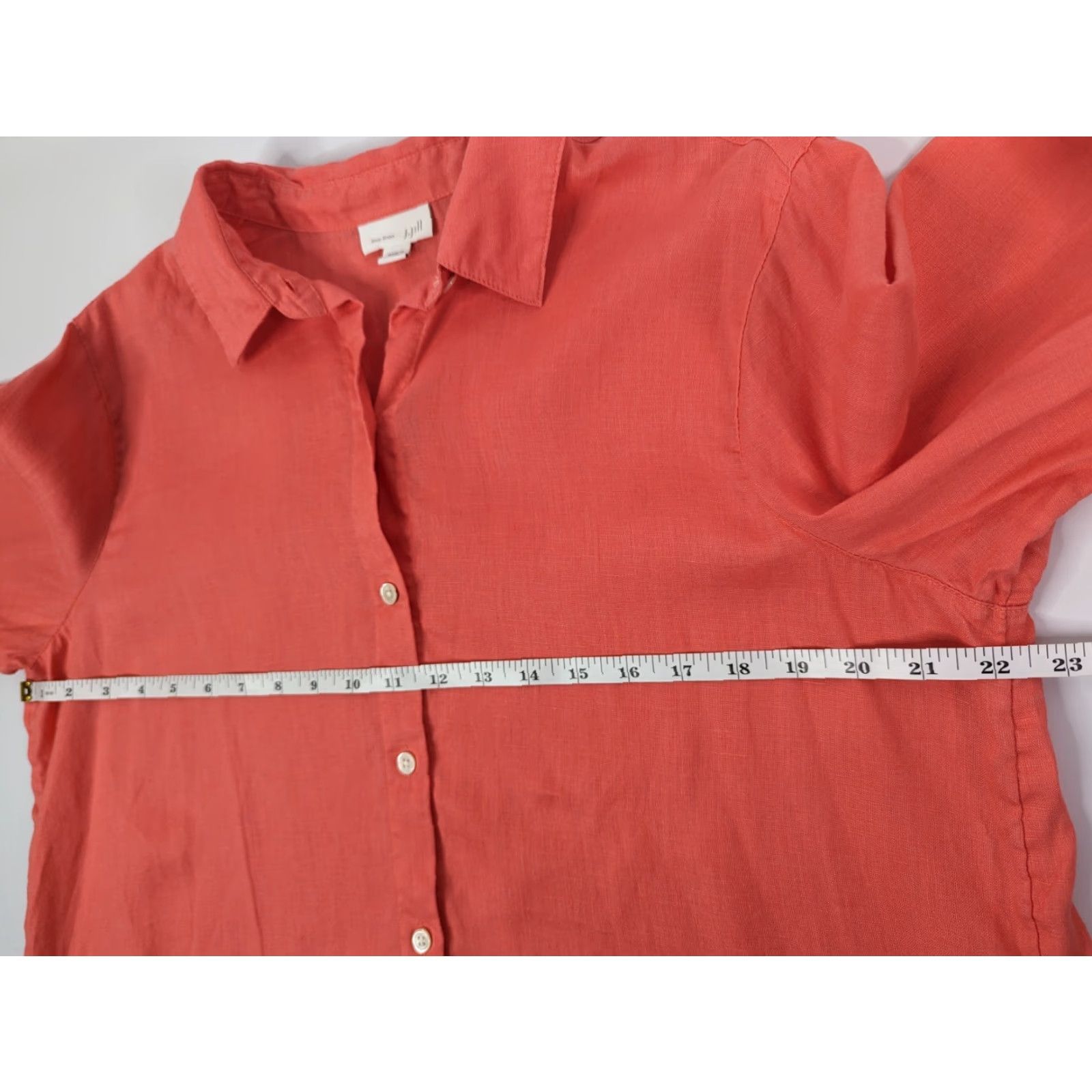 J. Jill J Jill Blouse Long Sleeve Collared Button Linen Classic Size L Orange Coral Women’s Shirt Blouse 703923 Size L / US 10 / IT 46 - 6 Thumbnail