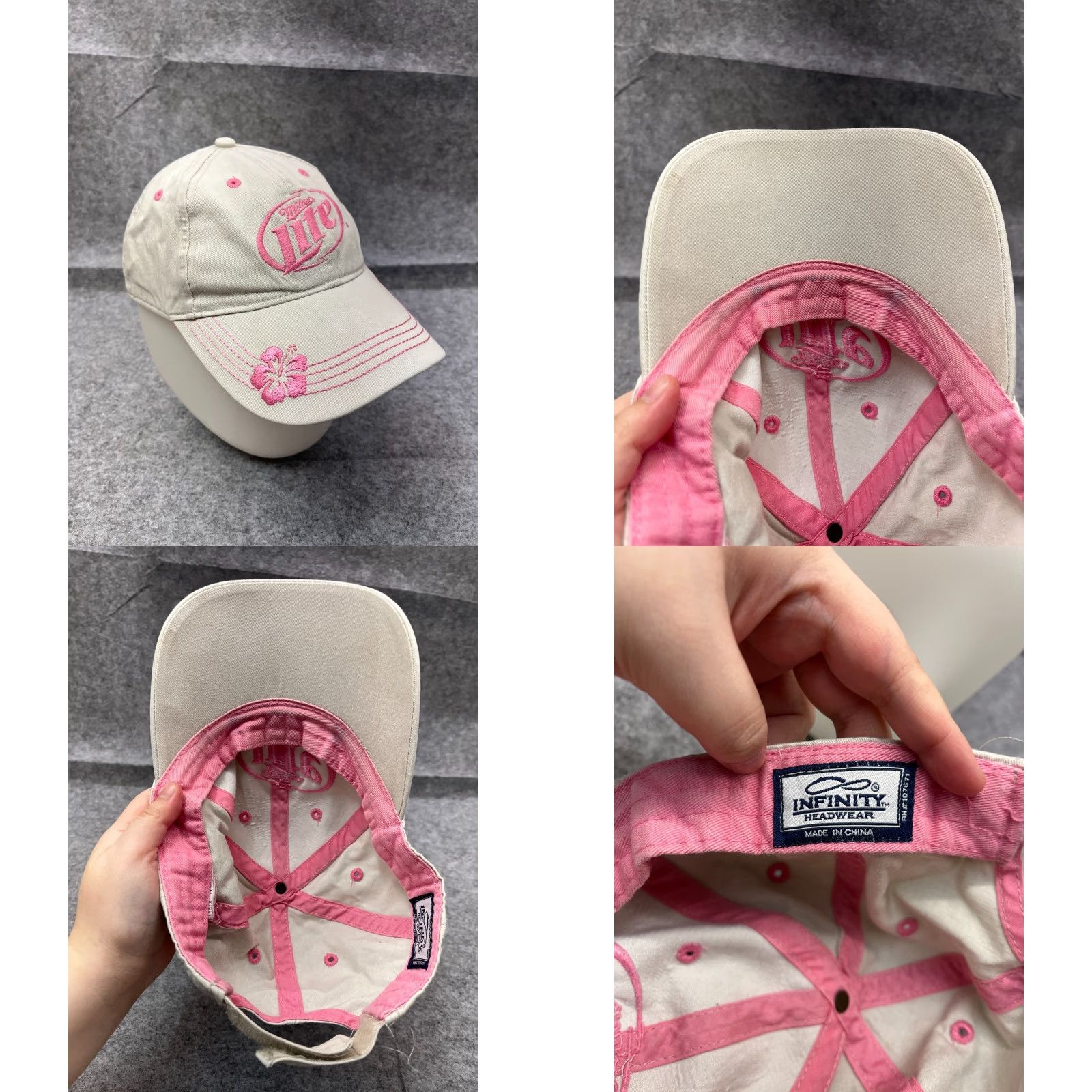 Vintage Miller Lite Hat Cap Strap Back Women One Size White Pink Floral 100% Cotton Baseball Cap Adjustable Womens Hats Accessories Size ONE SIZE - 8 Thumbnail