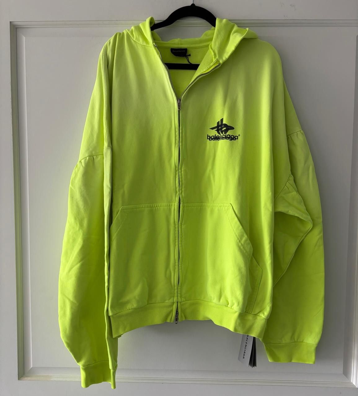 Balenciaga logo-print zip-up hoodie layred sports molleton fluo yellow Size US XXL / EU 58 / 5 - 3 Thumbnail